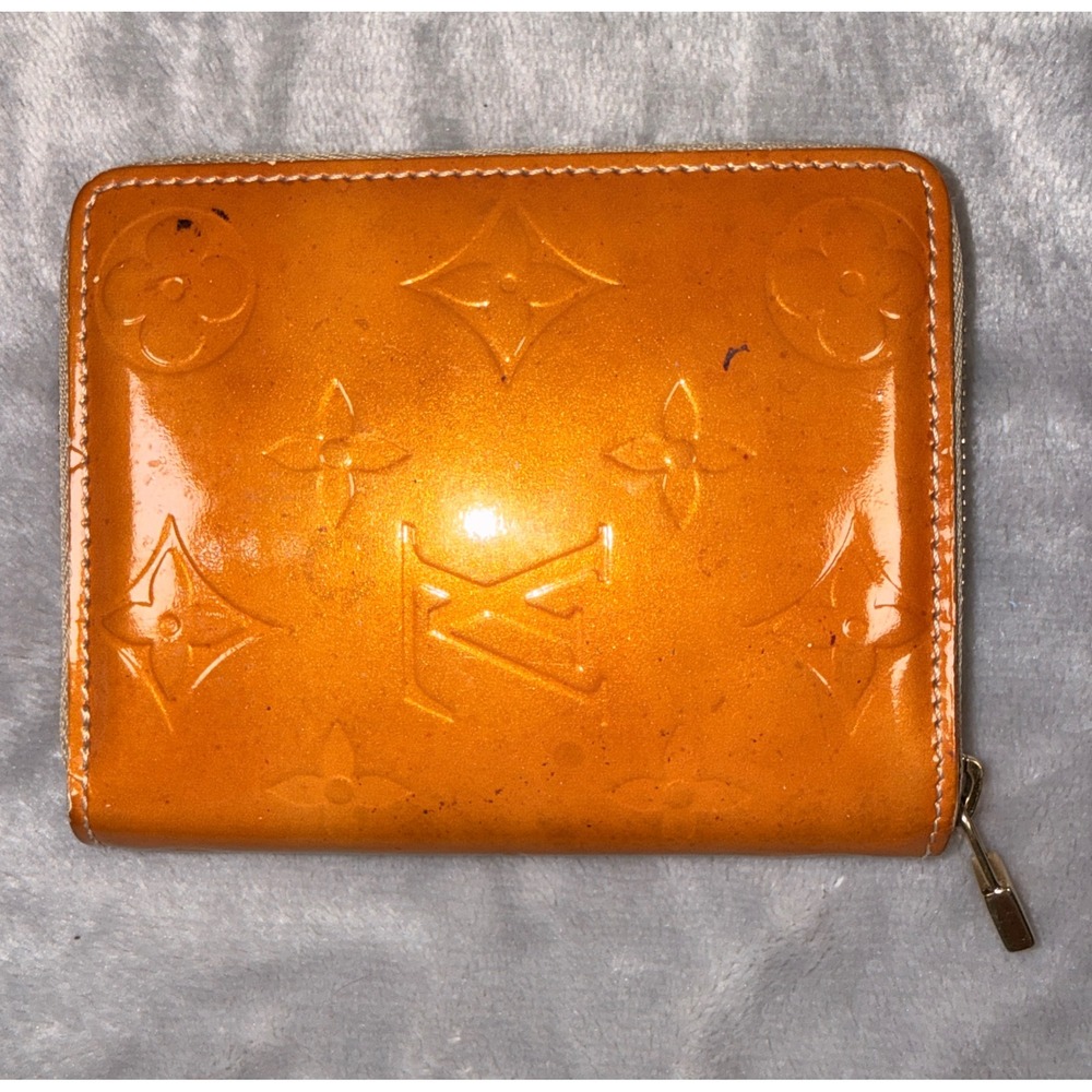 Louis Vuitton Monogram Vernis‎ Zippy Compact Wallet Orange Metallic
